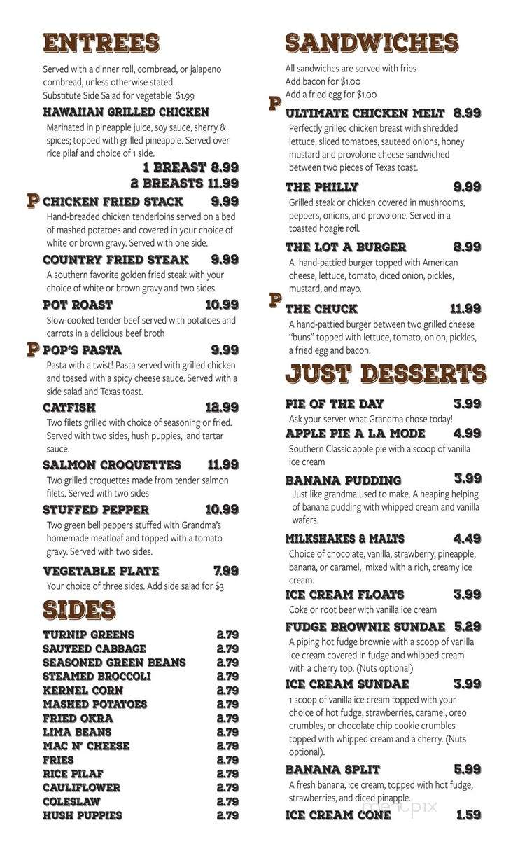 Pop's Comfort Kitchen - Bartlett, TN menu_pic