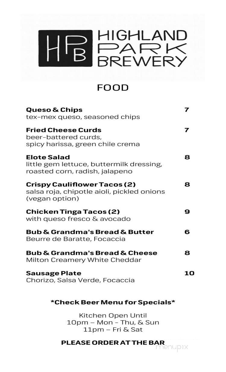 Highland Park Brewery-Chinatown - Los Angeles, CA menu_pic