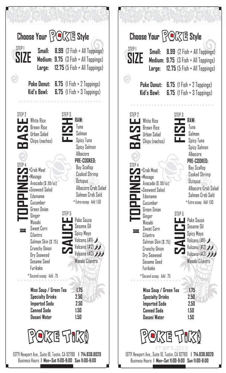 Poke Tiki - San Clemente, CA menu_pic