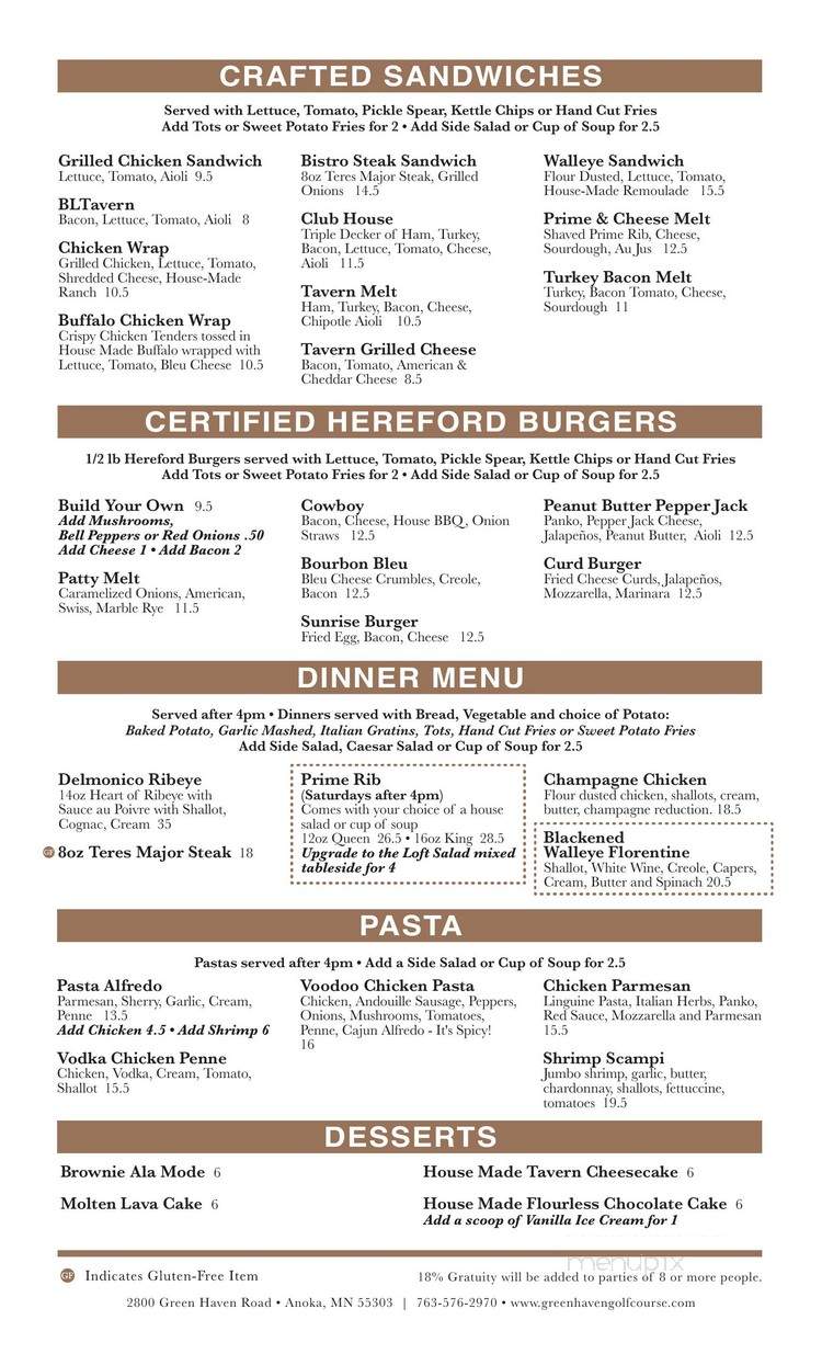 Tavern at Green Haven - Anoka, MN menu_pic