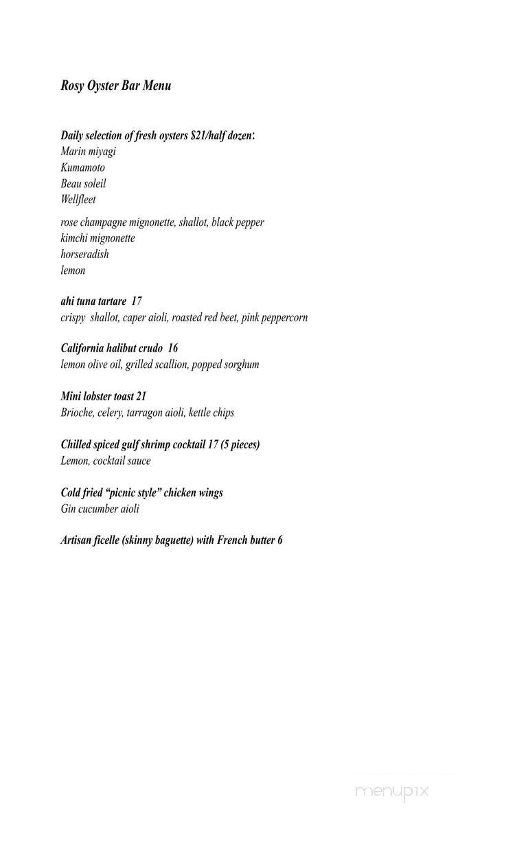 The Rosy Oyster - Los Angeles, CA menu_pic