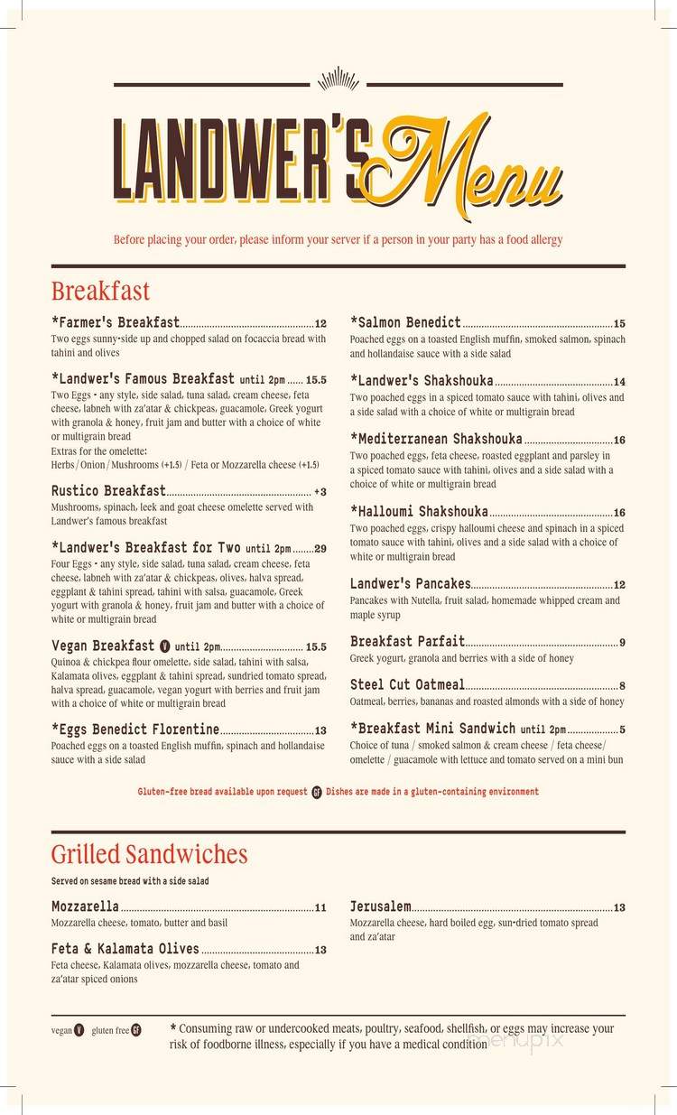 Cafe Landwer - Boston, MA menu_pic