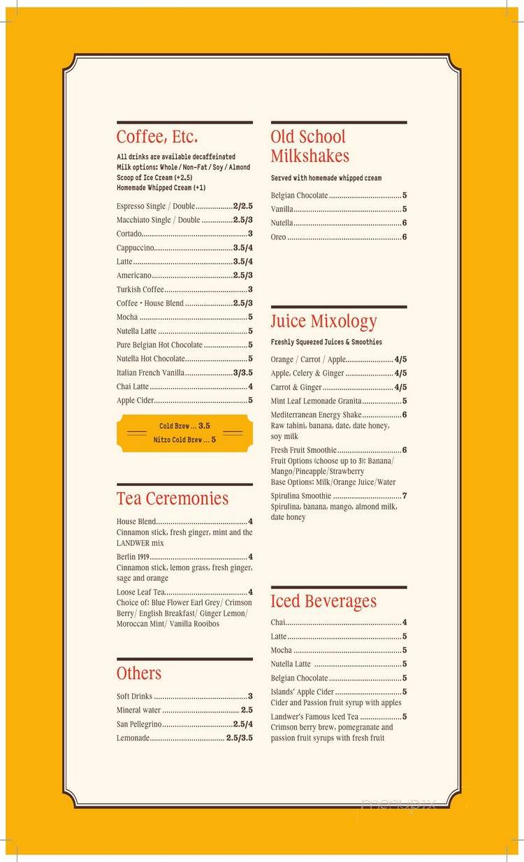 Cafe Landwer - Boston, MA menu_pic