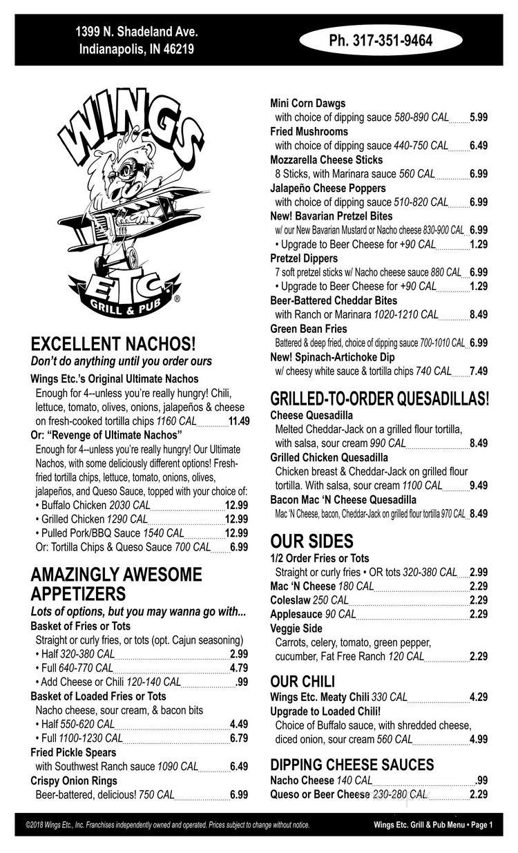 Wing's Etc - Indianapolis, IN menu_pic