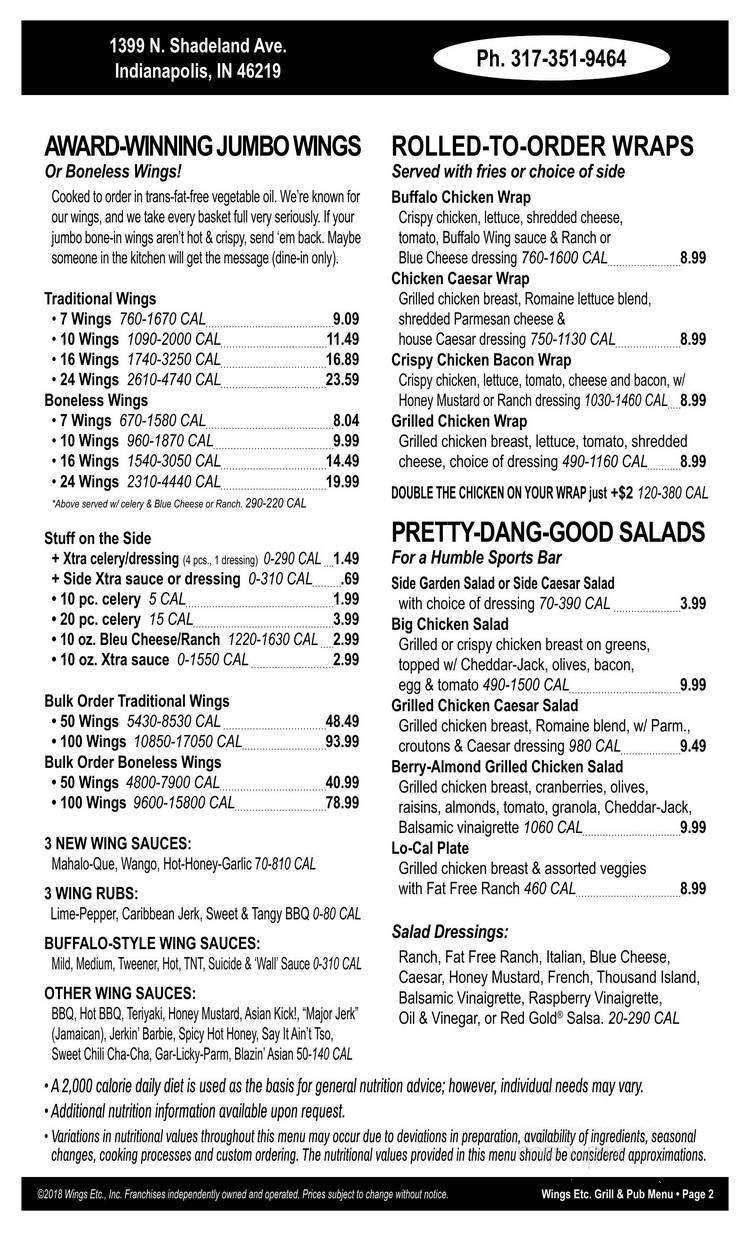 Wing's Etc - Indianapolis, IN menu_pic