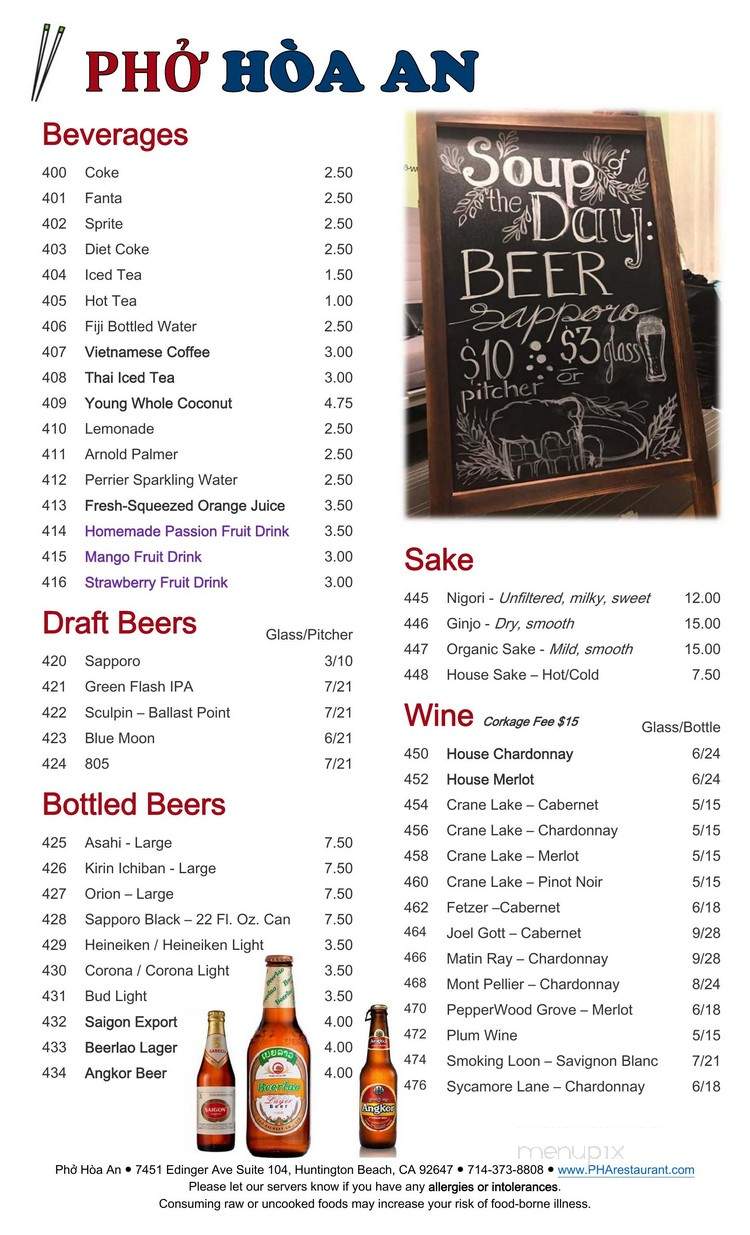 Pho Hoa An - Huntington Beach, CA menu_pic