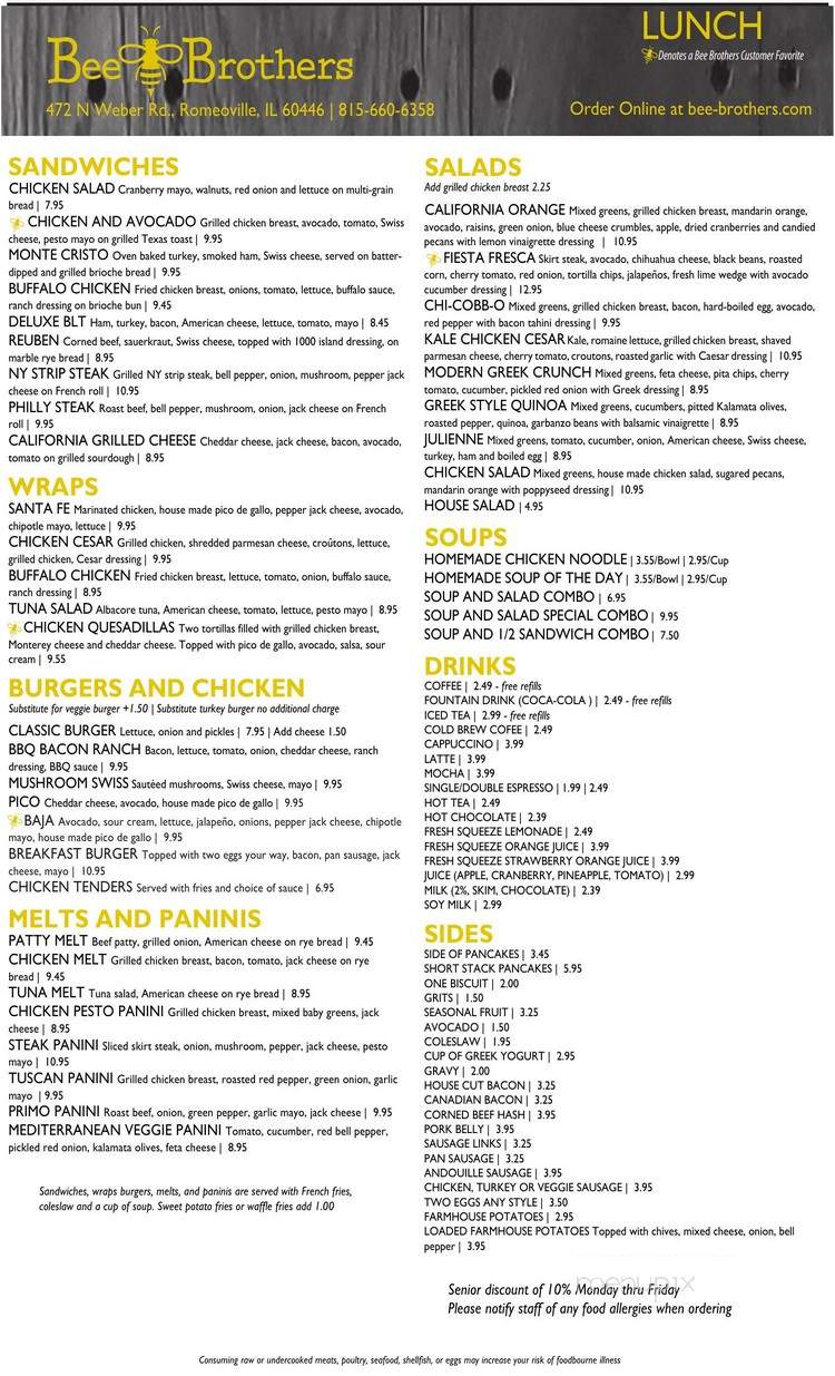 Bee Brothers - Romeoville, IL menu_pic