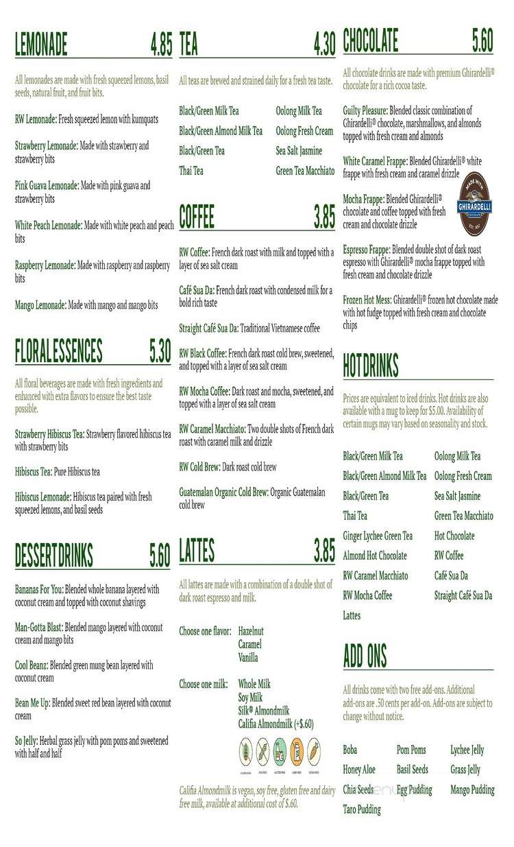 Roasting Water - Riverside, CA menu_pic