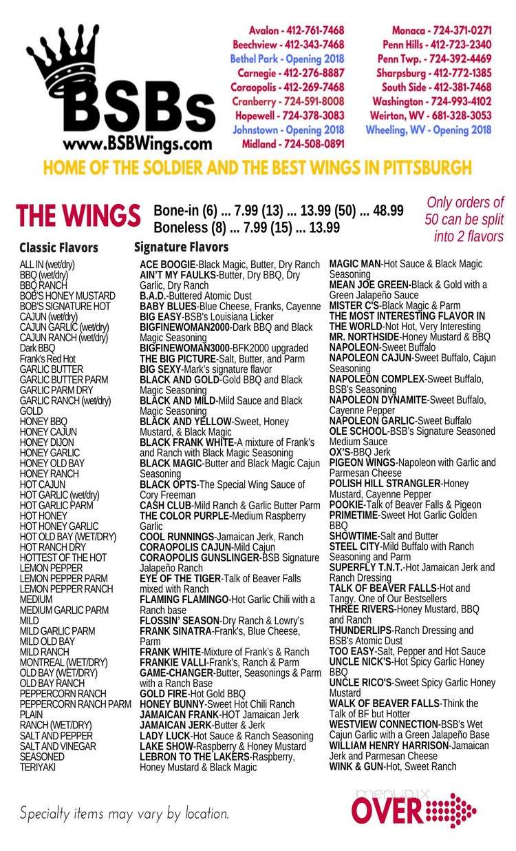 Big Shot Bob's House of Wings - Cranberry Township, PA menu_pic