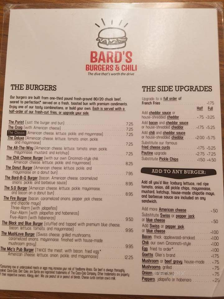 Bard's Burgers - Latonia, KY menu_pic