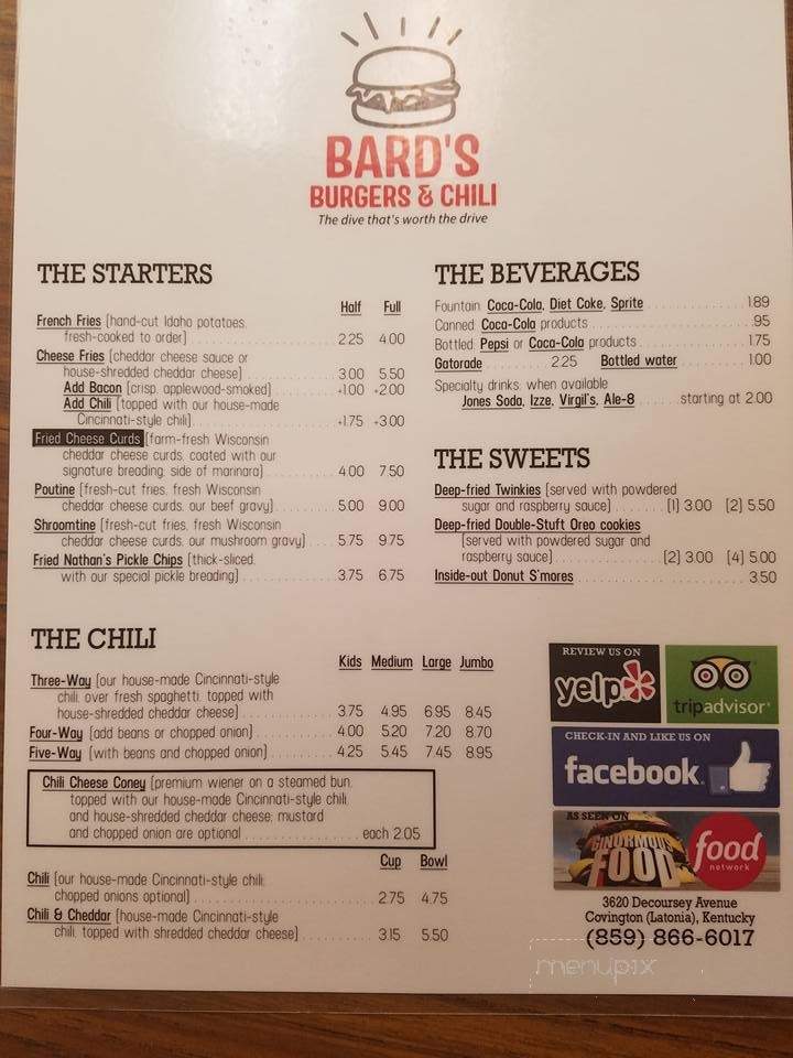 Bard's Burgers - Latonia, KY menu_pic