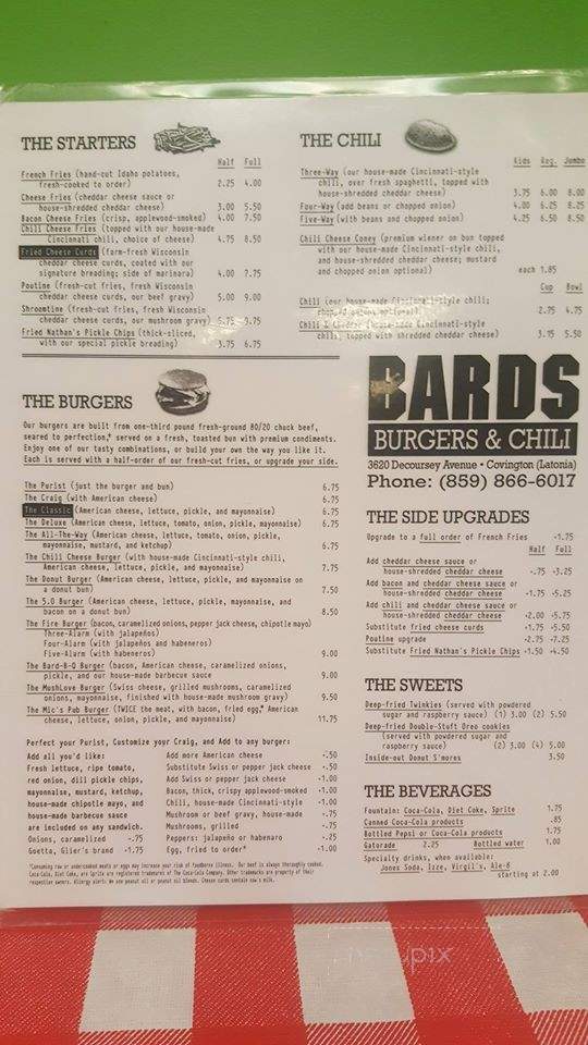 Bard's Burgers - Latonia, KY menu_pic