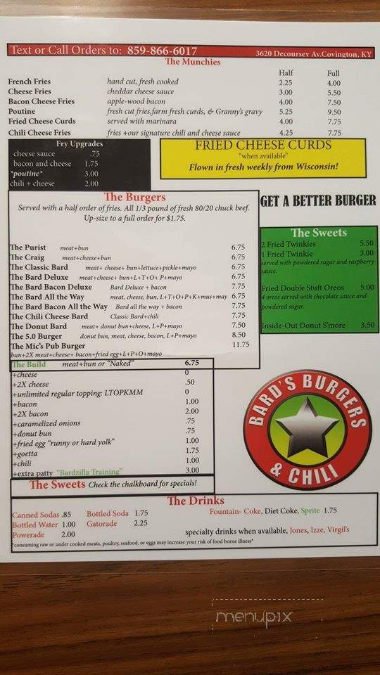 Bard's Burgers - Latonia, KY menu_pic