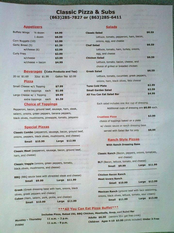 Classic Pizza & Subs - Fort Meade, FL menu_pic