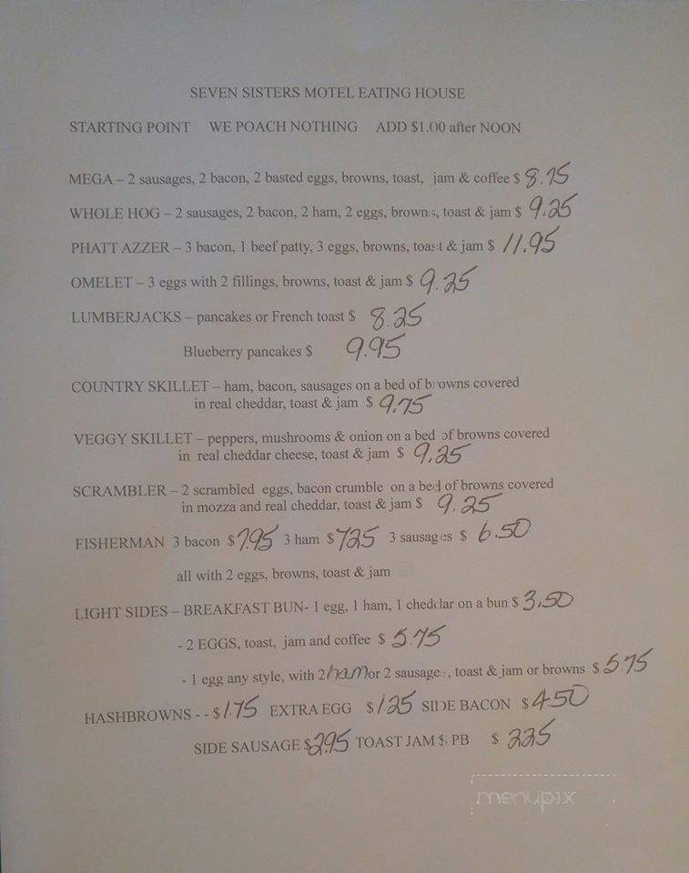 Seven Sisters Motel & Restaurant - Seven Sisters Falls, MB menu_pic