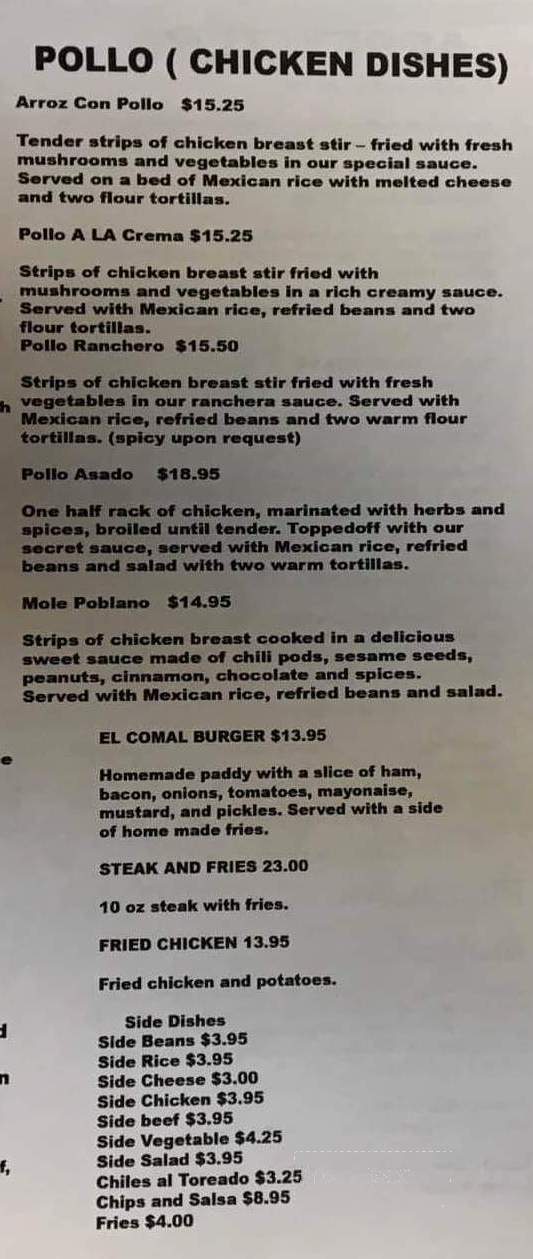 El Comal Mexican - Lethbridge, AB menu_pic