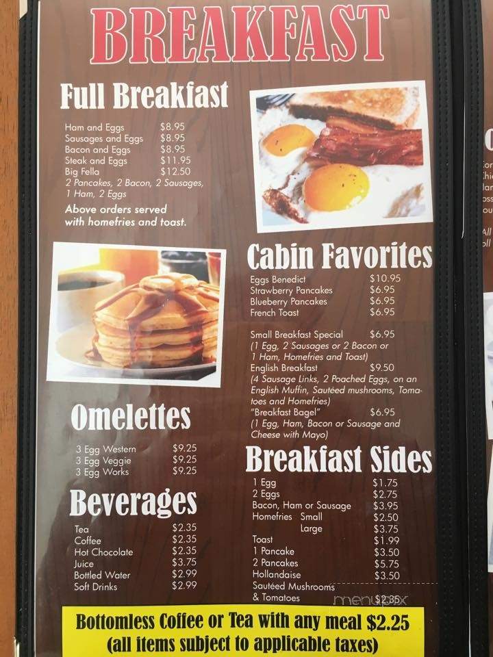 The Cabin Restaurant - Fredericton, NB menu_pic