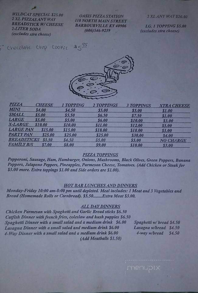 Oasis Pizza Station - Barbourville, KY menu_pic