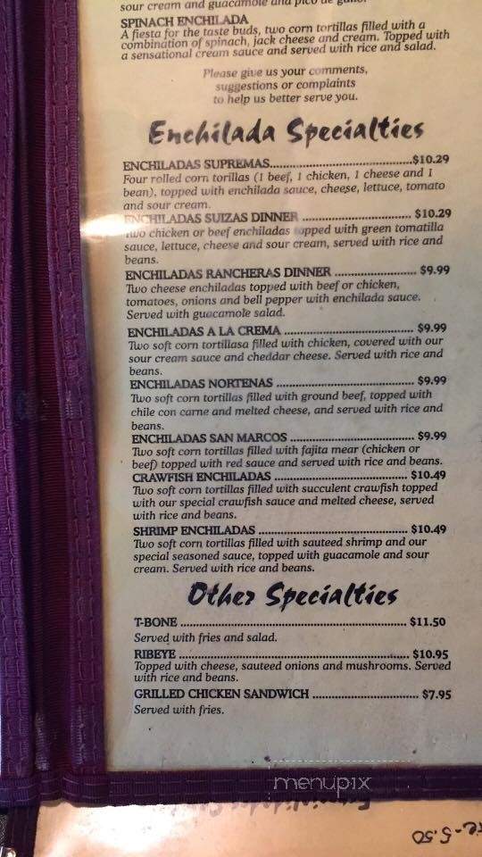 San Marcos Mexican Restaurant - Winnsboro, LA menu_pic
