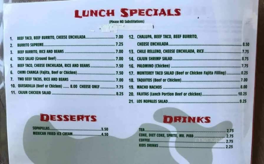 Menu of Los Nopales Mexican Restaurant in Lagrange, GA 30241