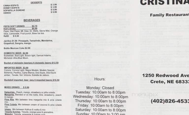 Christina's Family Restaurant - Crete, NE menu_pic