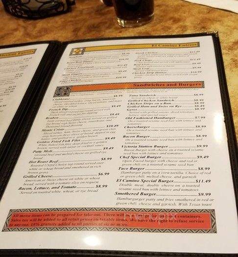 El Camino Restaurant & Lounge - Socorro, NM menu_pic