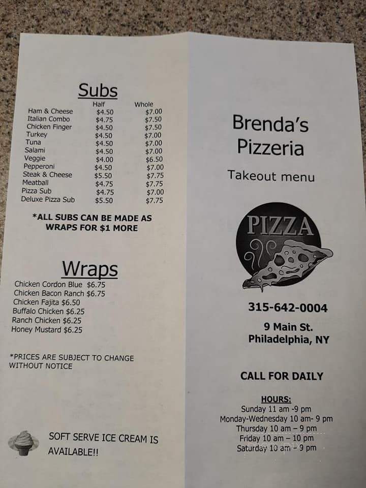 Brenda's Pizzeria - Philadelphia, NY menu_pic