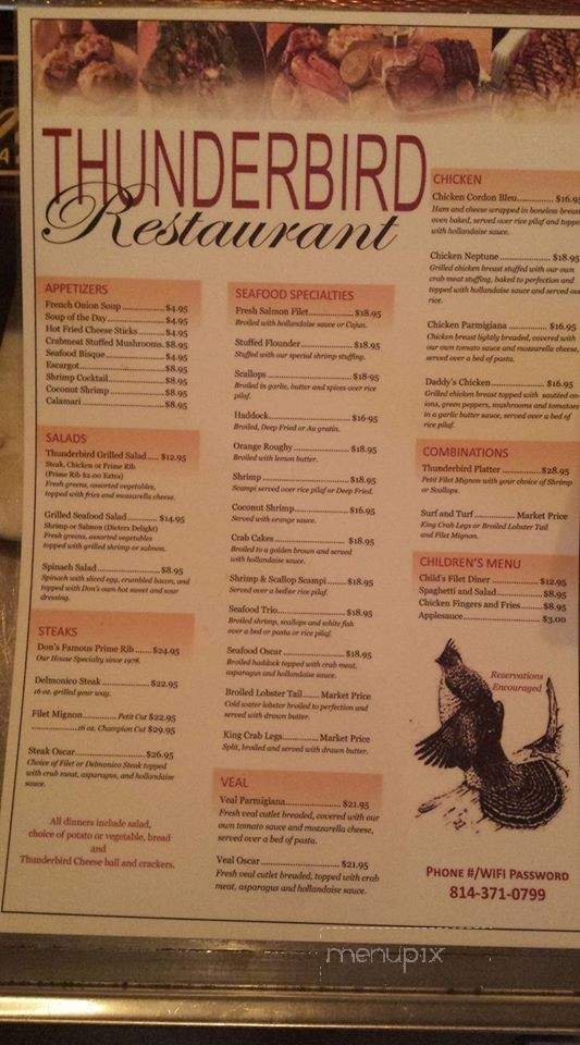 Thunderbird Restaurant & Lnge - Reynoldsville, PA menu_pic