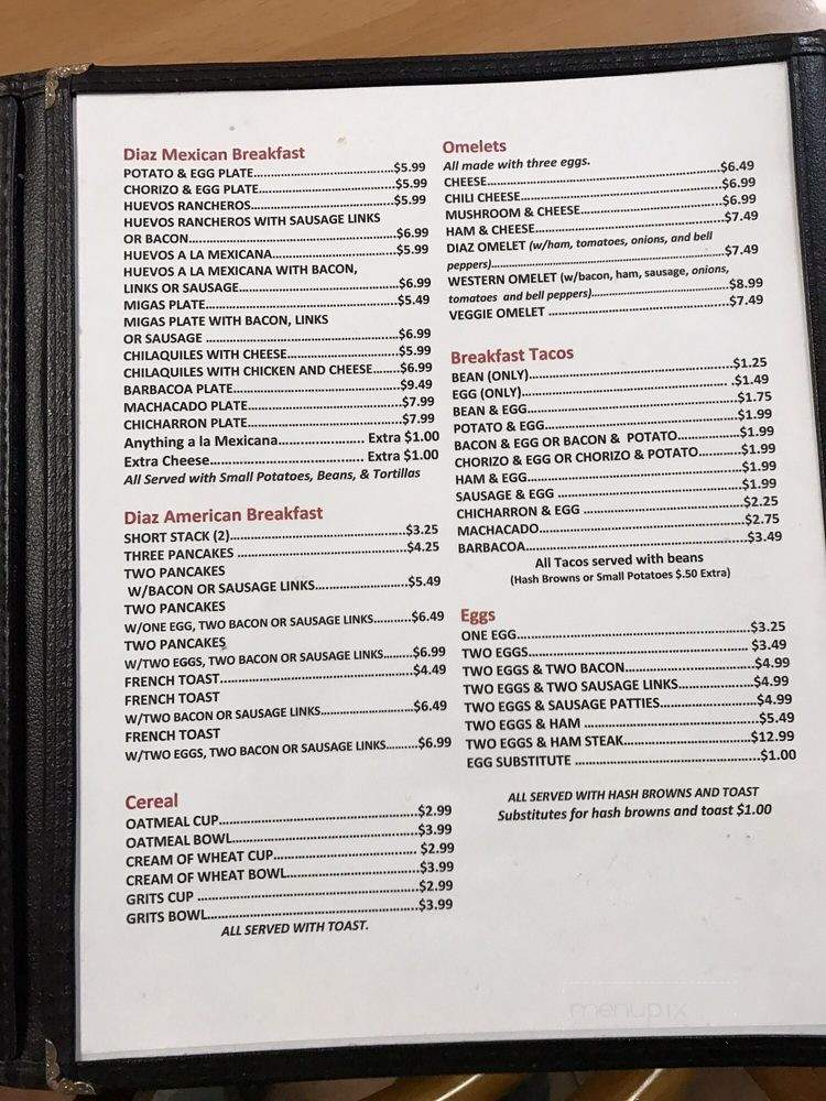 Diaz Diner - Mission, TX menu_pic
