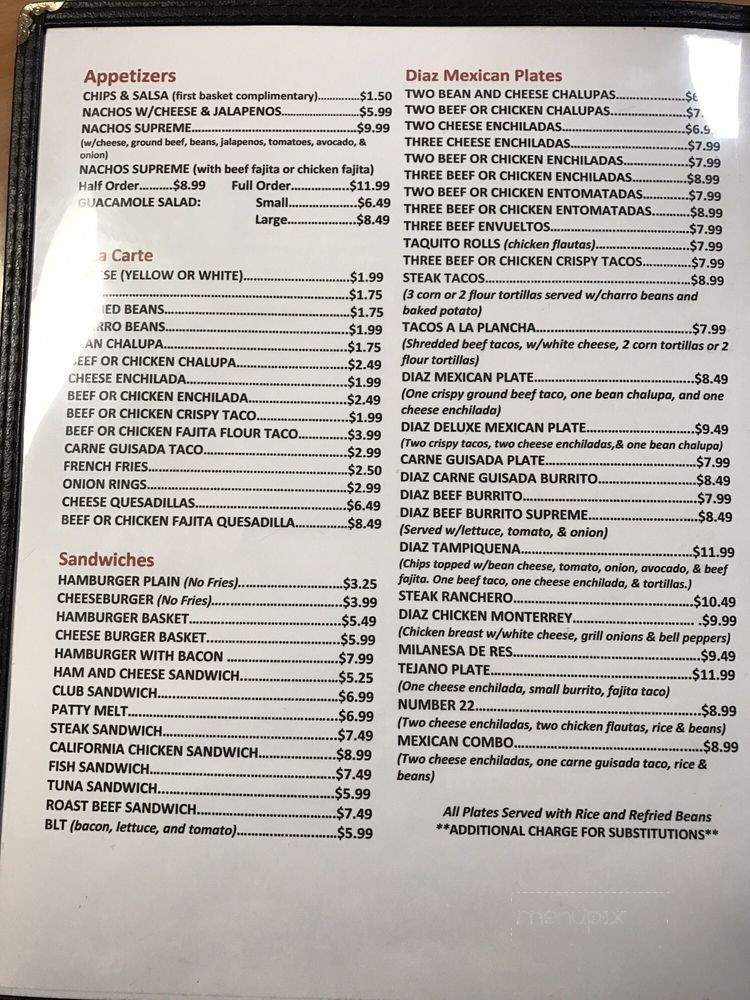 Diaz Diner - Mission, TX menu_pic