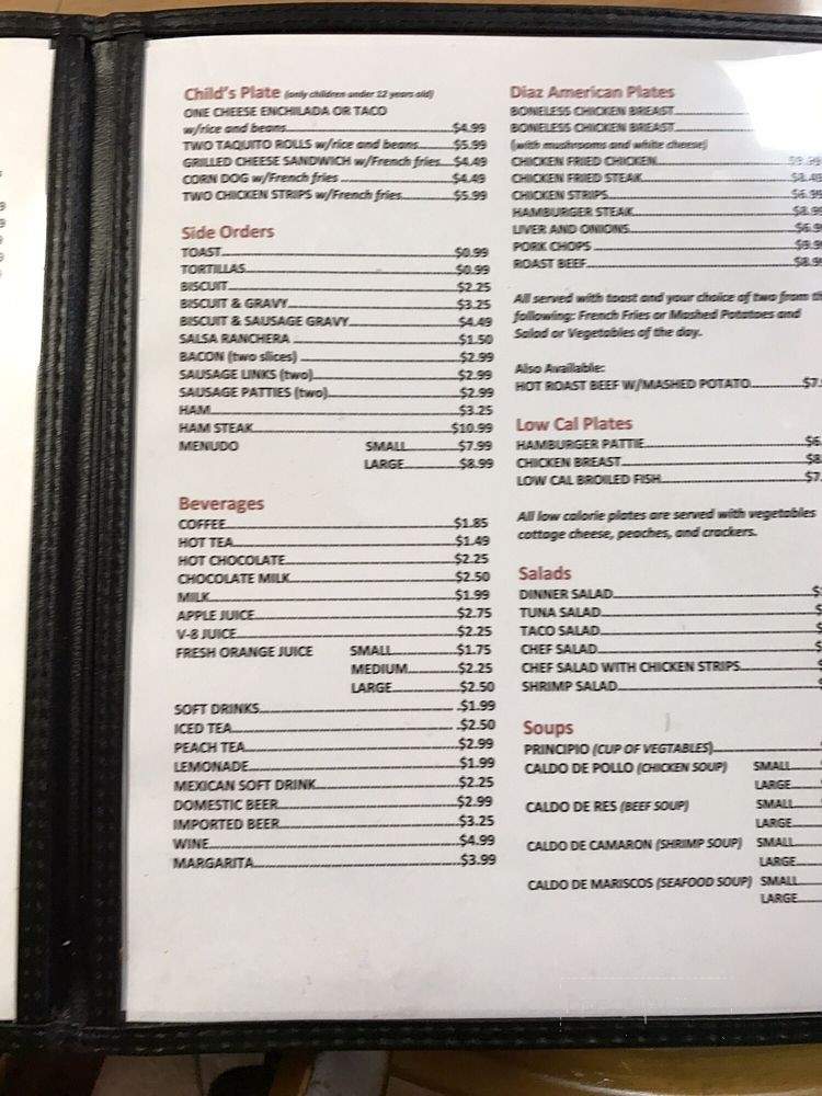 Diaz Diner - Mission, TX menu_pic
