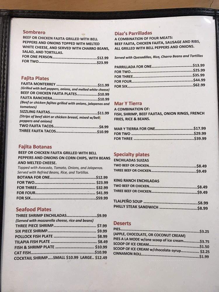 Diaz Diner - Mission, TX menu_pic