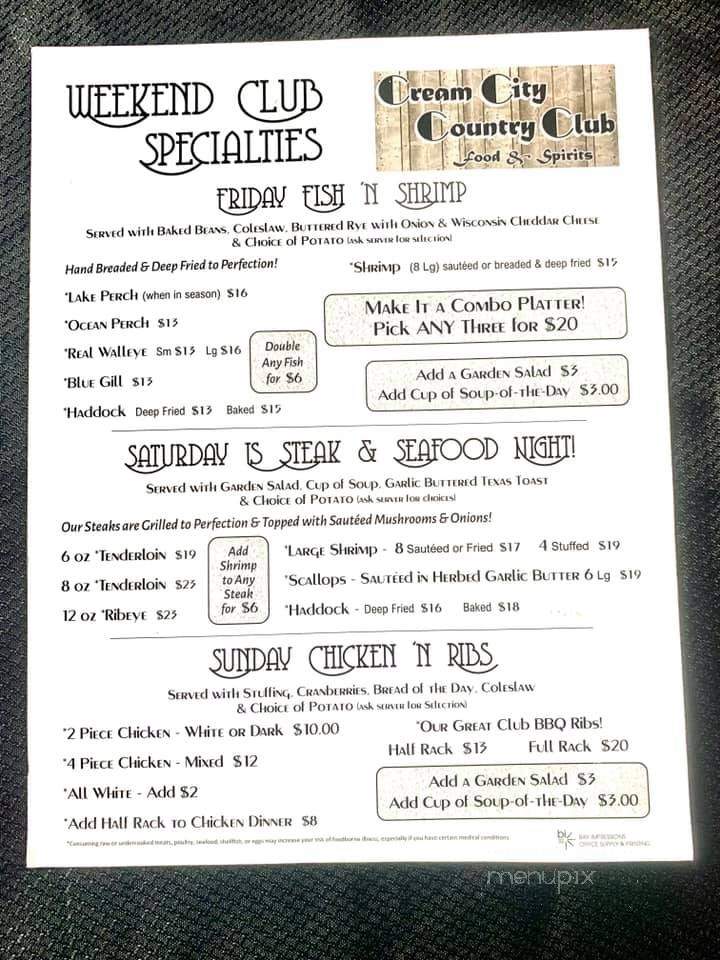 Cream City Club - Oconto, WI menu_pic