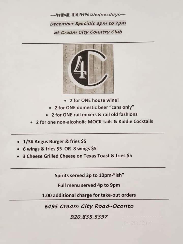 Cream City Club - Oconto, WI menu_pic
