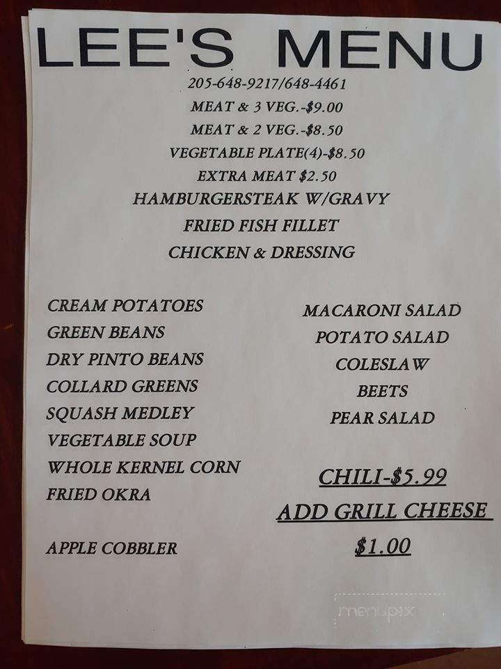 Lee's Family Restaurant - Dora, AL menu_pic