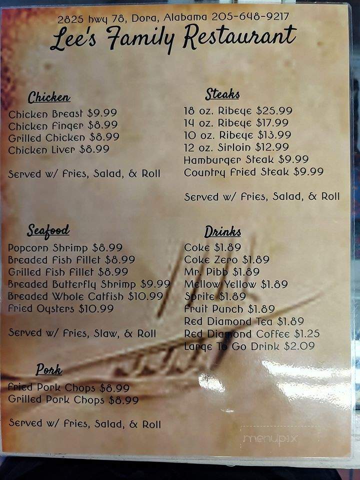Lee's Family Restaurant - Dora, AL menu_pic