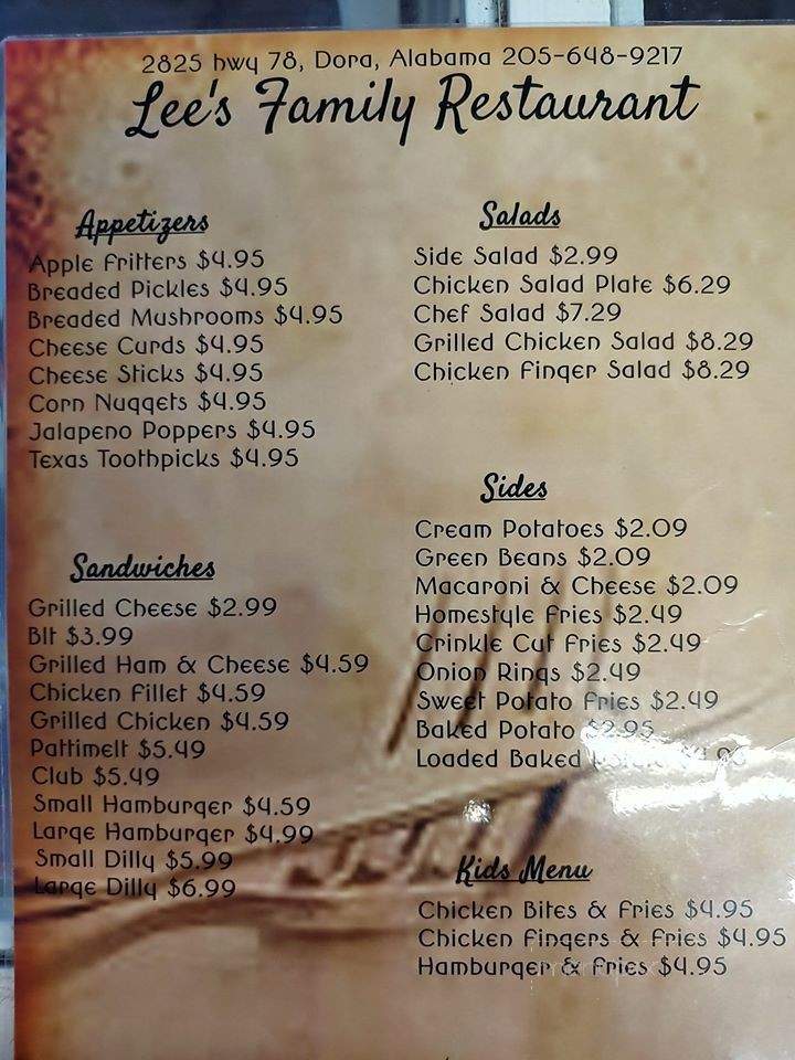 Lee's Family Restaurant - Dora, AL menu_pic
