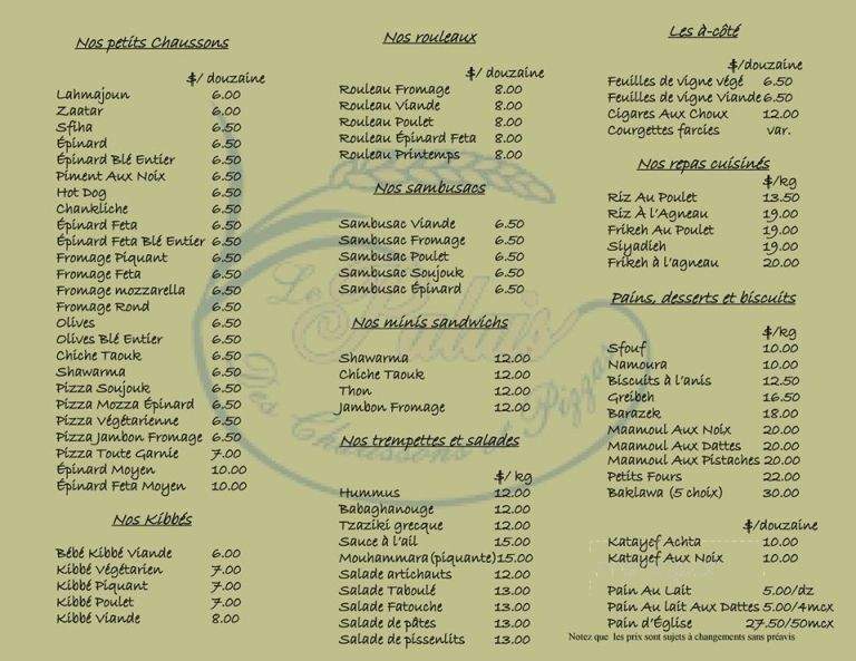 Le Palais Des Chaussons - Montreal, QC menu_pic