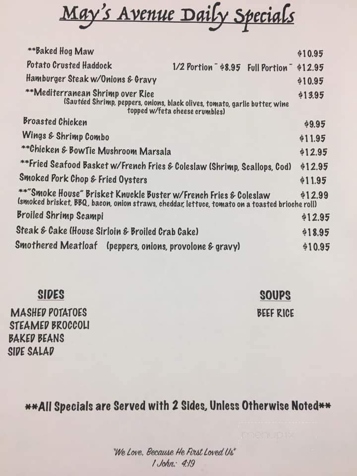 May's Avenue Restaurant - Gettysburg, PA menu_pic