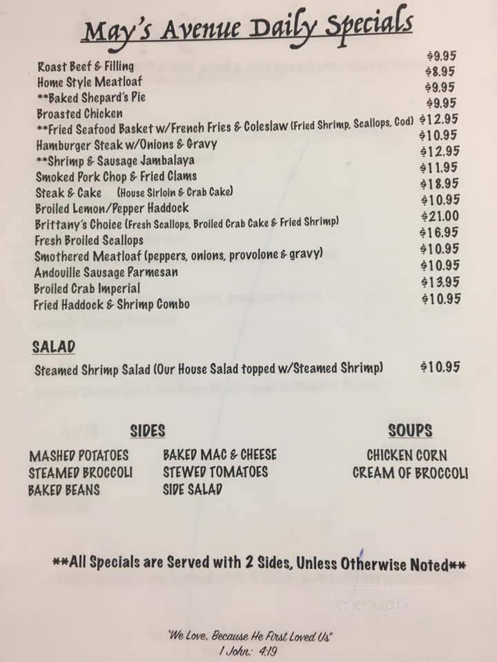 May's Avenue Restaurant - Gettysburg, PA menu_pic