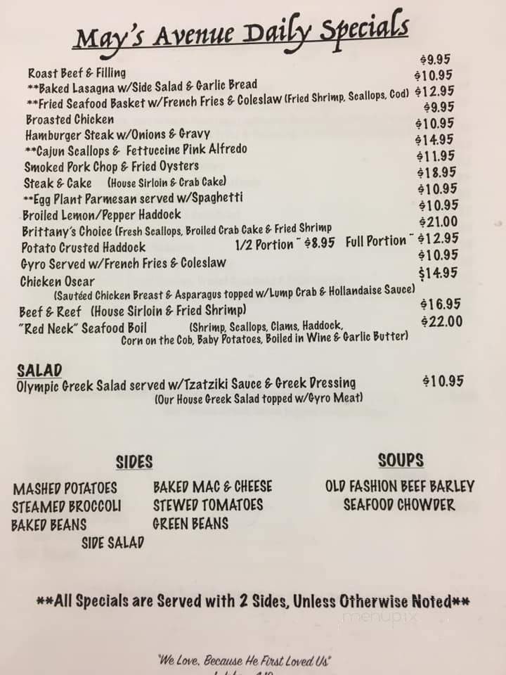 May's Avenue Restaurant - Gettysburg, PA menu_pic
