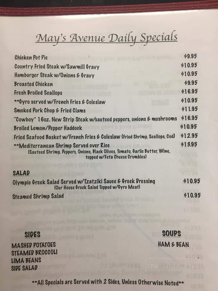 May's Avenue Restaurant - Gettysburg, PA menu_pic