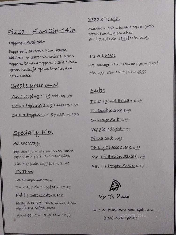 Mr T's Pizza - Gahanna, OH menu_pic