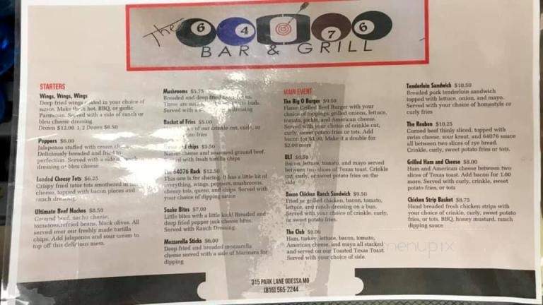 The 64076 - Odessa, MO menu_pic