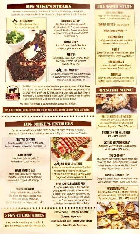 Big Mike's Steakhouse - Moundville, AL menu_pic