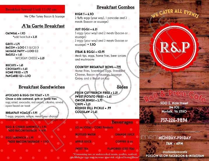Roll & Press Cafe - Norfolk, VA menu_pic