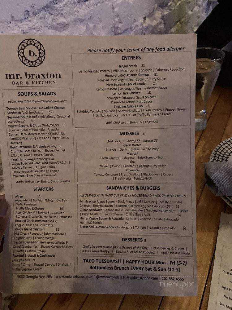 Mr Braxton Bar & Kitchen - Washington, DC menu_pic