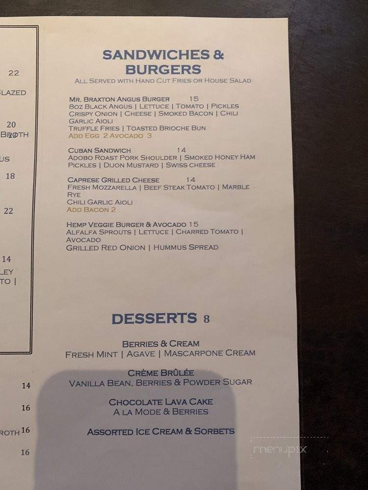 Mr Braxton Bar & Kitchen - Washington, DC menu_pic