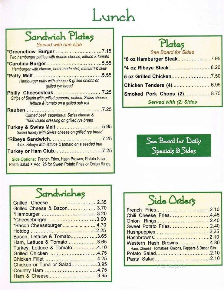 GreeneBow's - Seven Lakes, NC menu_pic