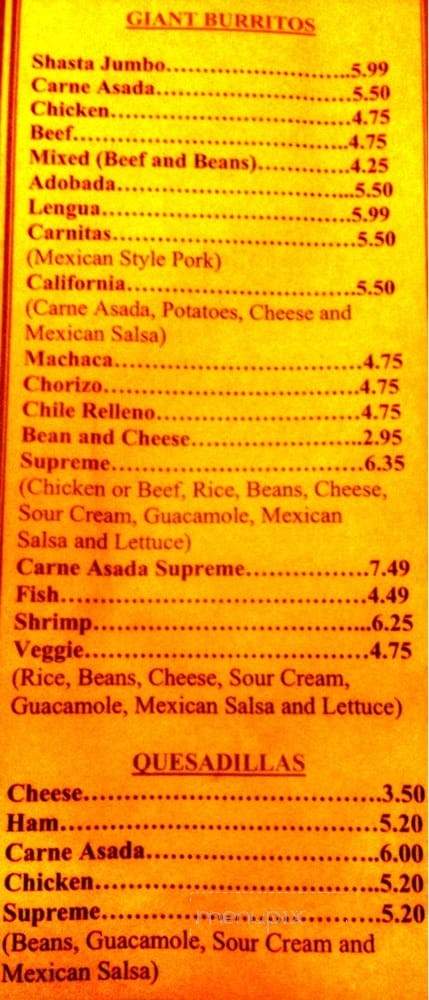 El Delicioso Burrito - Redding, CA menu_pic